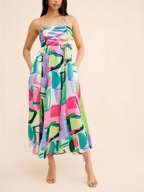THE ODELLS ABSTRACT PRINTED LONG DRESS XS